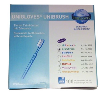 Unibrush engångstandborste m. tandkräm 100st grön