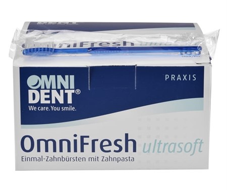 OmniFresh Ultrasoft engångstandborste m. tandkräm Blå 100 st