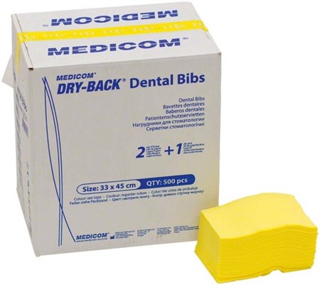 Dry-Back Dental Bibs 33 x 45 cm gul 500st