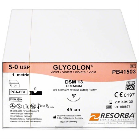 Glycolon monofil, violet, DSM 13, 45 cm 5-0,1 metric resorberbar 24 st