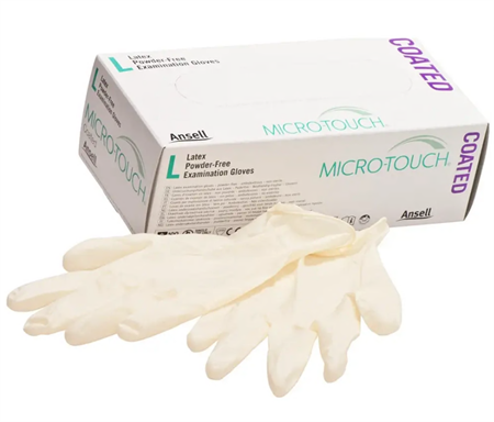MICRO-TOUCH coated latex handskar puderfri, vit 100st. L