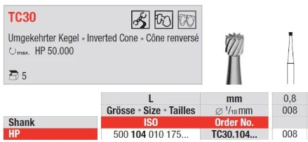 Edenta TC Finishing instruments Inverted cone, 5 st (EDTC30.104.008-5)