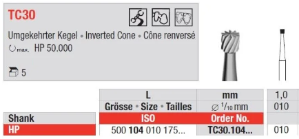 Edenta TC Finishing instruments Inverted cone, 5 st (EDTC30.104.010-5)