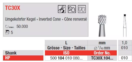 Edenta TC Finishing instruments Inverted cone, 5 st (EDTC30X.104.010-5