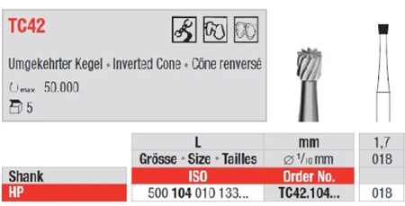 Edenta TC Finishing instruments Inverted cone, 5 st (EDTC42.104.018-5)