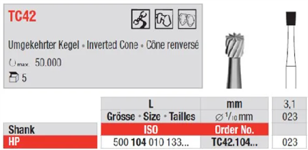 Edenta TC Finishing instruments Inverted cone, 5 st (EDTC42.104.023-5)