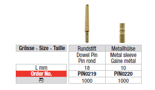 Edenta Dowel Pins långa+metallhylsa PIN0219+PIN0220, 1000 st